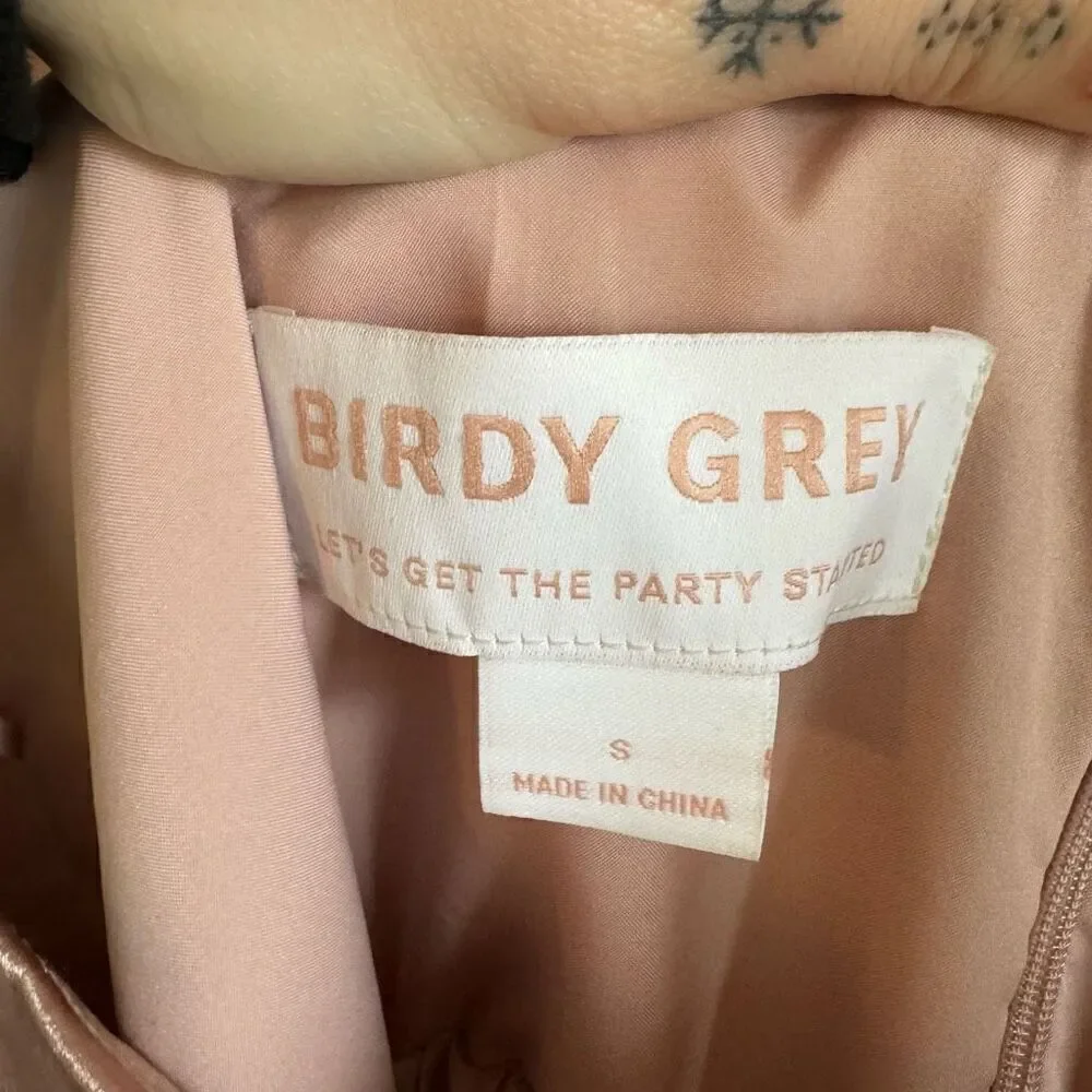 Birdy Grey Eugina Convertible Midi Dress Shiny Satin Rose Gold